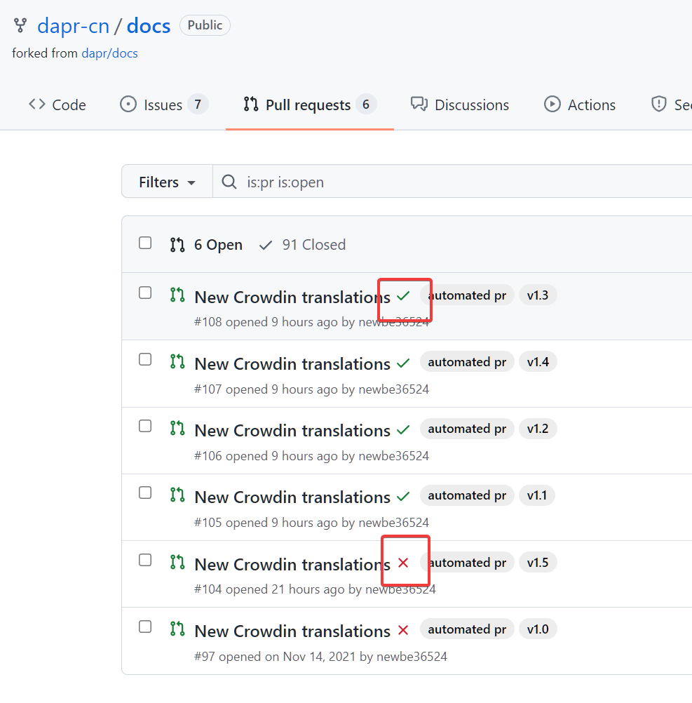 pull request status